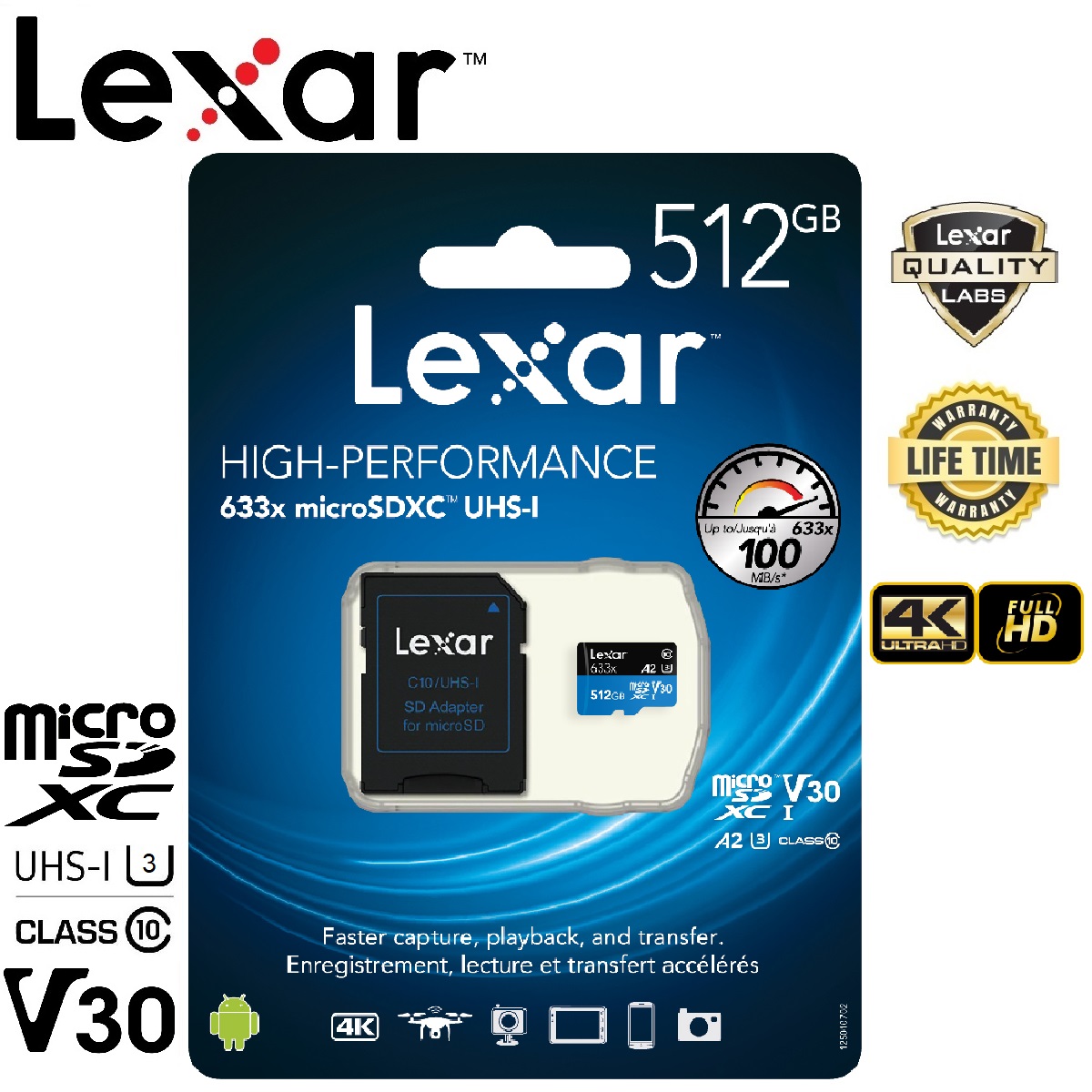 Lexar 512GB Micro SDXC 633x High Performance with SD Adapter