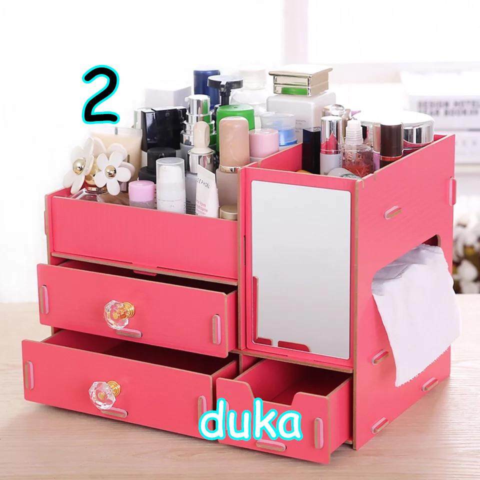 duduka ชั้นเครื่องสำอาง ชั้นวางเครื่องสำอางขนาด 26.5cmX16.5cmX19cm กรณีเครื่องสำอางกระจกบานใหญ่(คละสี）