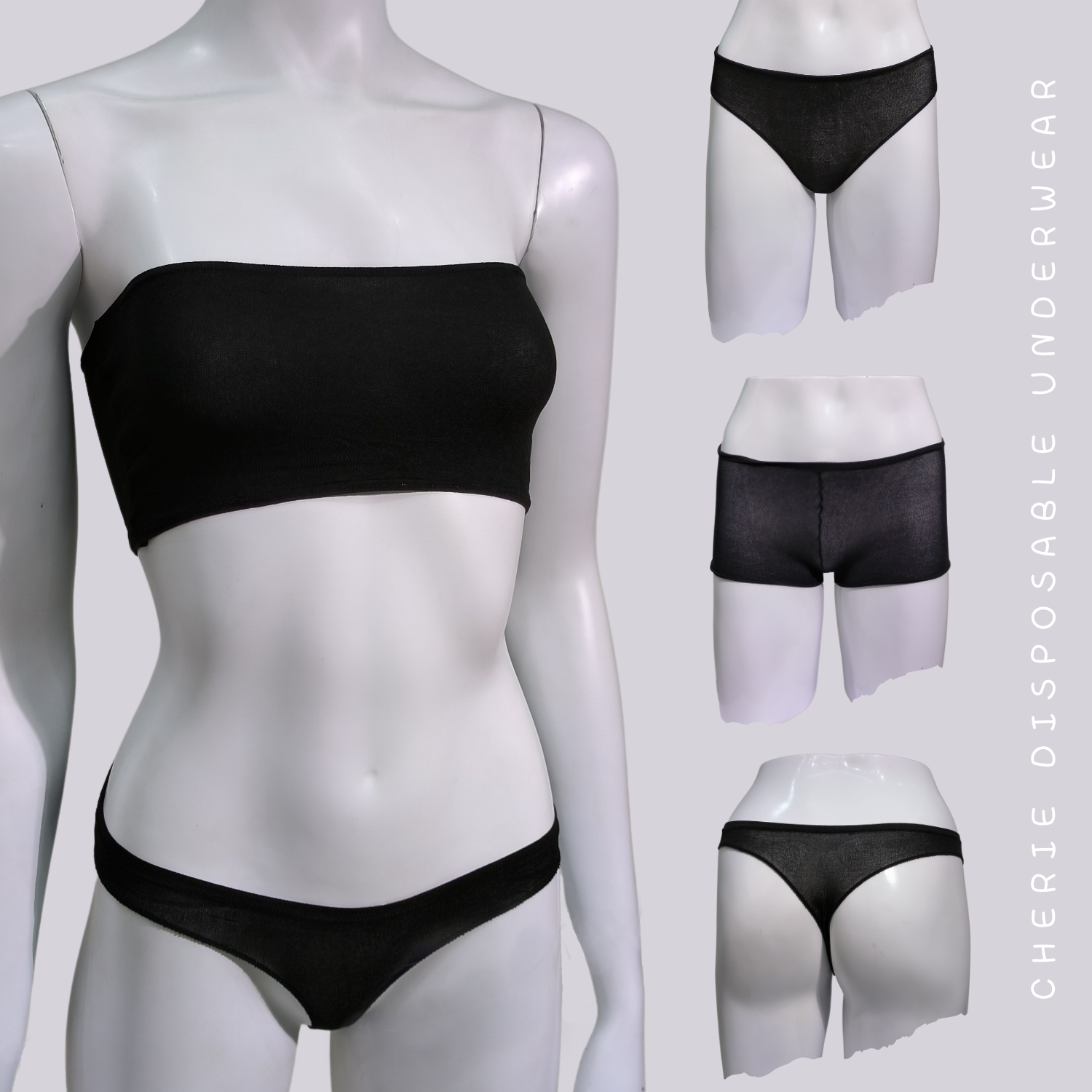 Cherie Disposable Underwear กางเกงใน ใช้แล้วทิ้ง บิกินี่ BIKINI บ๊อกเซอร์ BOXER จีสตริงผู้หญิง G-STRING เสื้อเกาะอก ผ้าบางเบา นุ่ม ใส่สบาย ราคา 29 บาท*ส่งฟรี