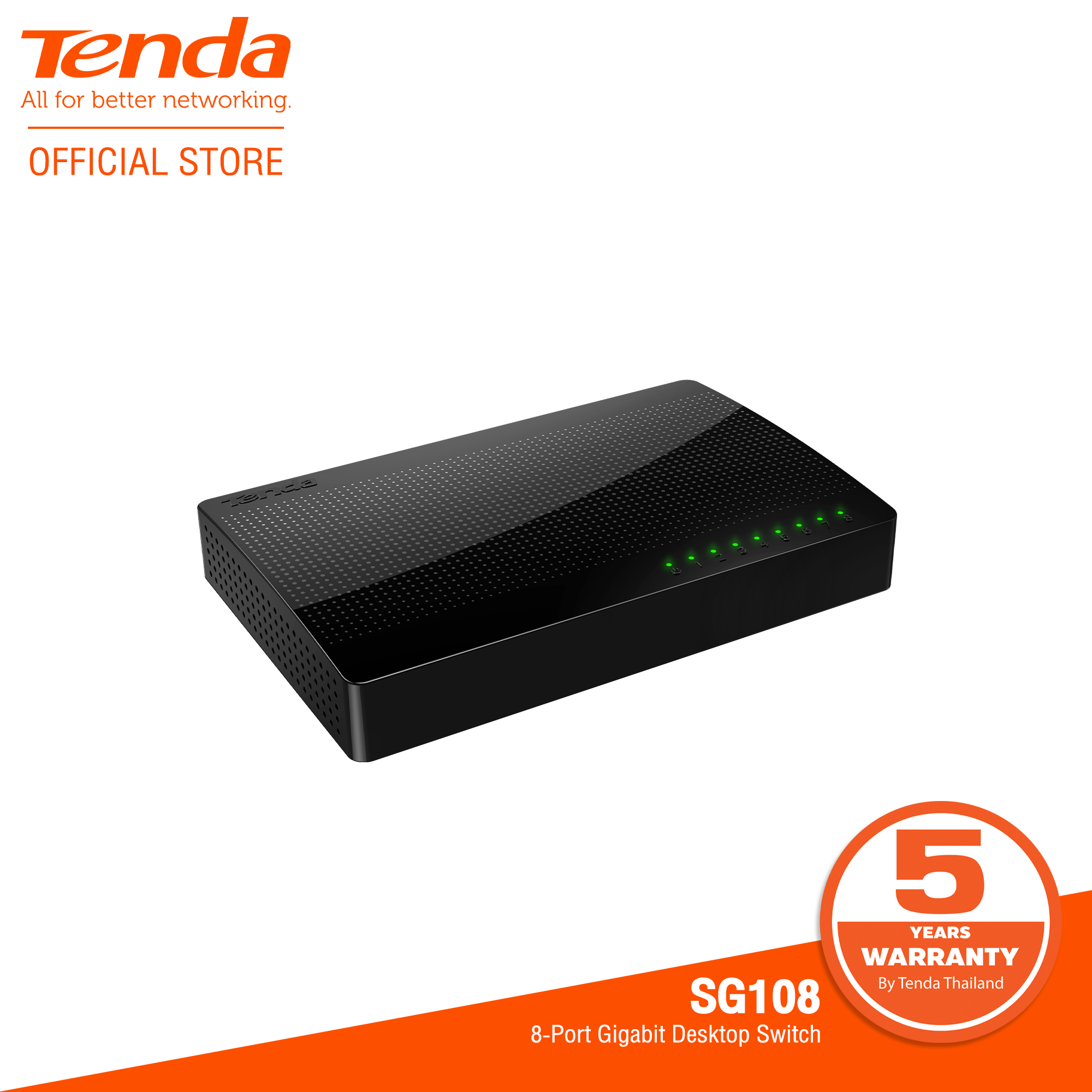 Tenda SG108 (ราคาถูก/คุณภาพสูง) Gigabit Switch 10/100/100 ตัวเล็ก กระทัดรัด เปิดได้ต่อเนื่อง ทนทาน รับประกันศูนย์ Tenda Thailand 5 ปี