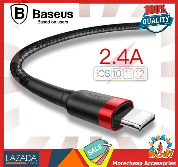 Baseus สายชาร์จไอโฟน สายถัก ยาว 1 - 2 เมตรสายชาร์จ อุปกรณ์ชาร์จ ชาร์จเร็ว Usb USB Cable For Apple IPhone Fast Charging สีแดงดำ