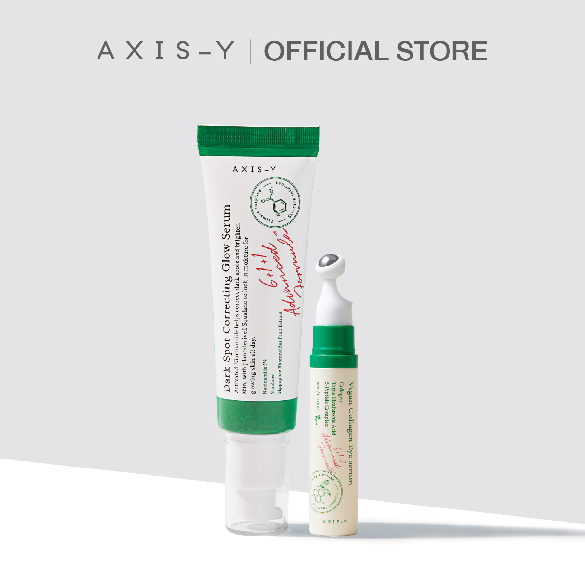 [Glow up Set]Axis-Y Dark Spot Correcting Glow Serum 50 Ml+Axis-Y Vegan Collagen Eye Serum 10ml Vegan Collagen Eye Serum ราคา 1,397 บาท*ส่งฟรี