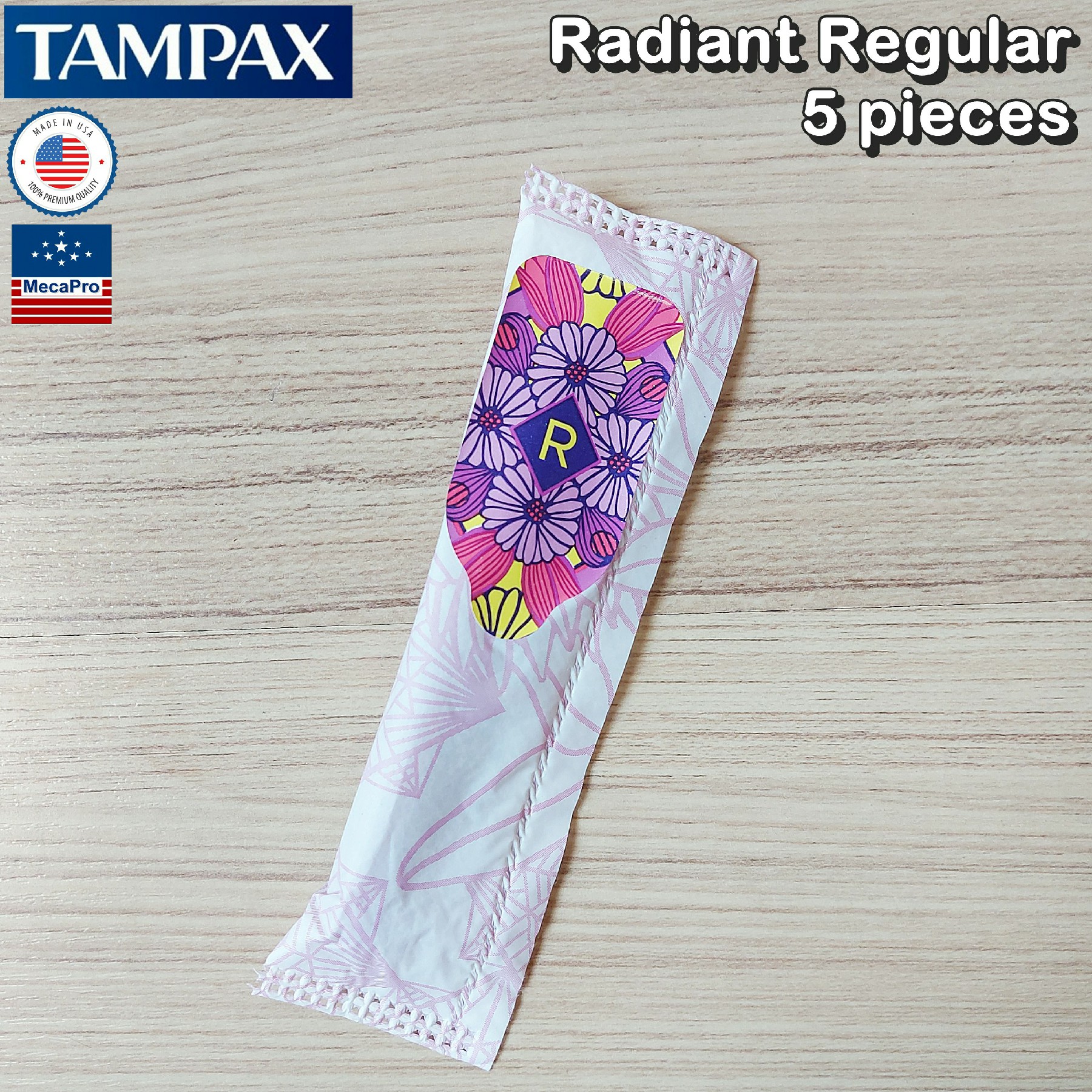 Tampax® Radiant Regular Absorbency Tampons Unscented 5 pieces ผ้าอนามัยแบบสอด 5 ชิ้น เหมาะกับวันมาปกติ ไร้กลิ่น