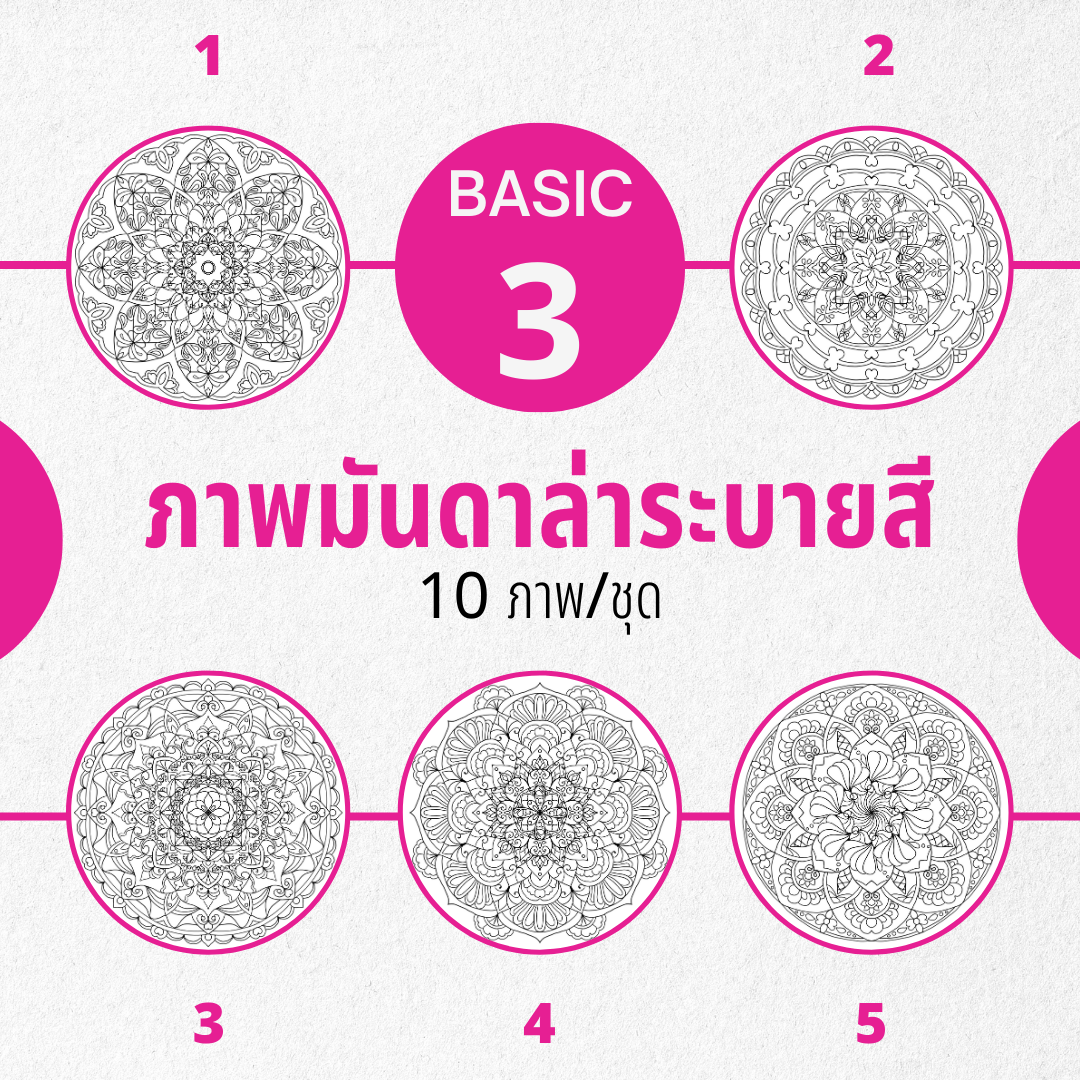 ชุดภาพระบายสีมันดาล่าสำหรับมือใหม่ (10 ภาพ/ชุด)- Mandala Basic Set 3