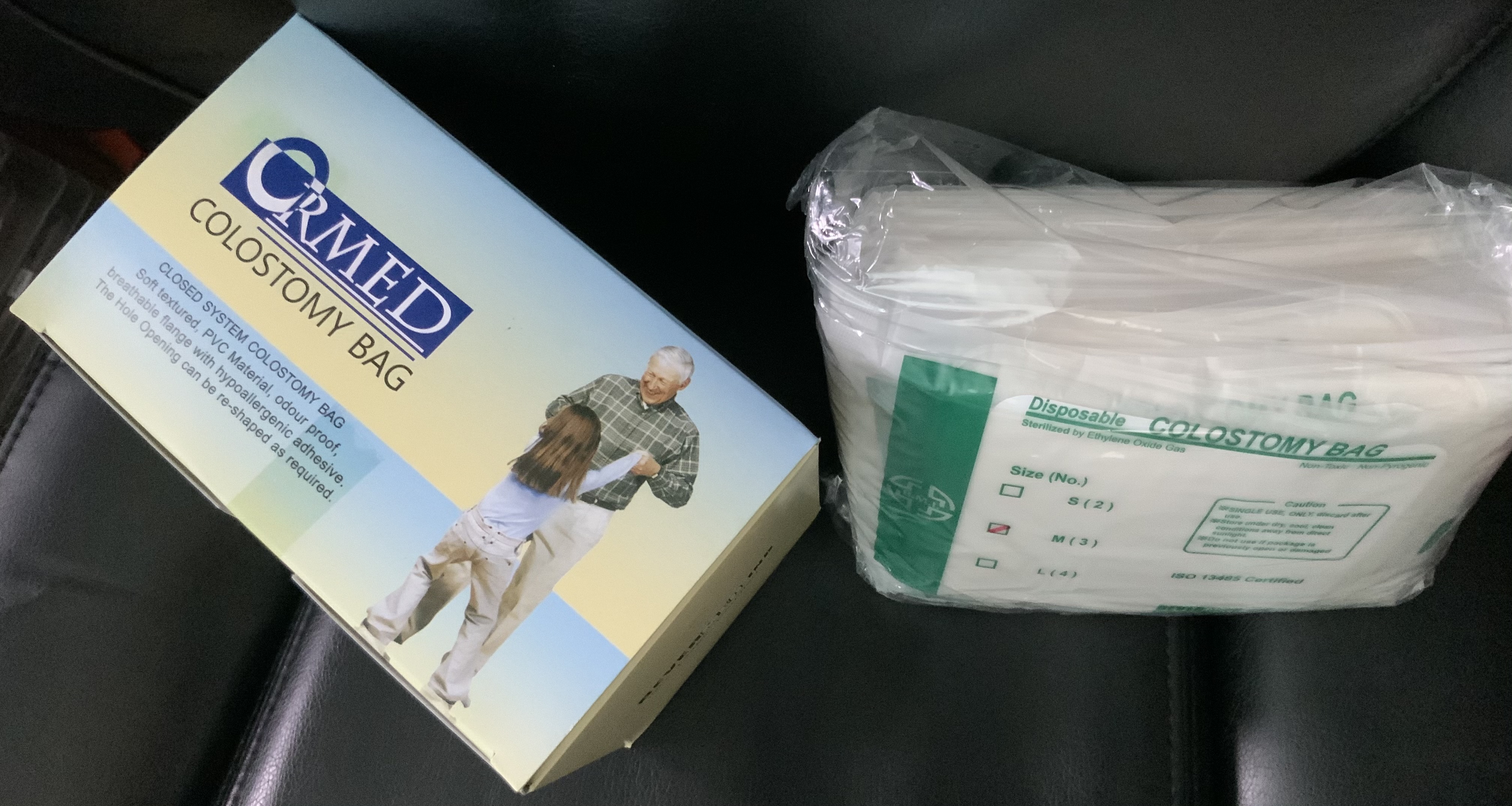 Colostomy Bag ถุงอุจจาระ NO.3(เบอร์ M),NO.4(เบอร์ L)Colostomy bag disposableแพ็ค 50ชิ้นPack sterile by EO แยกแต่ละชิ้น