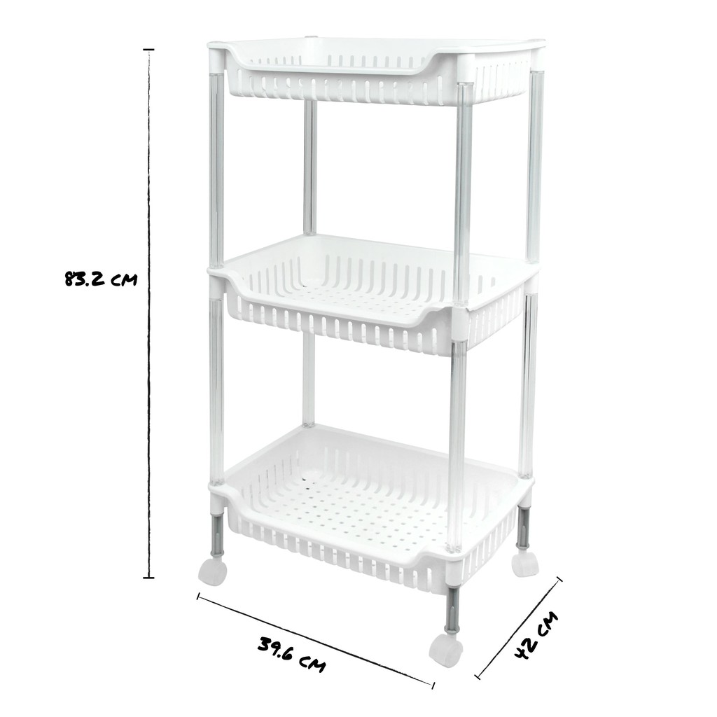 ชั้นวางของพลาสติก 3 ชั้นมีล้อ