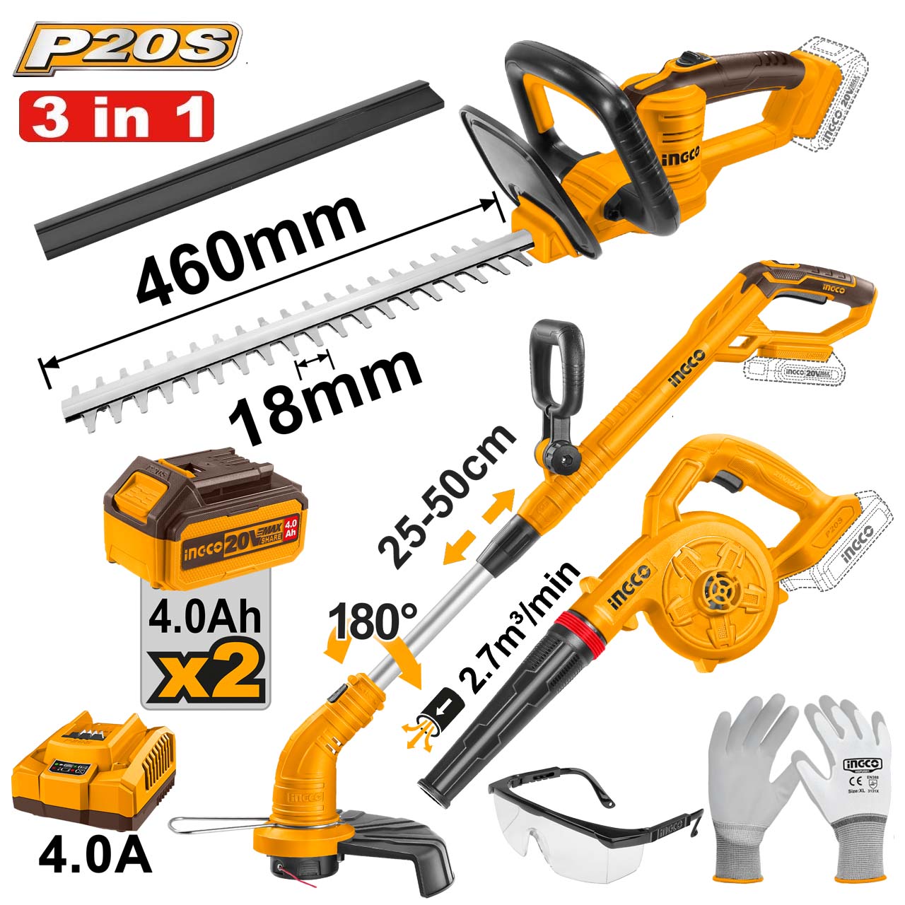 Ingco Comboset 18 Lawn Mower Set + Pruning Machine + 20V Cordless Blower ราคา 2,990 บาท*ส่งฟรี