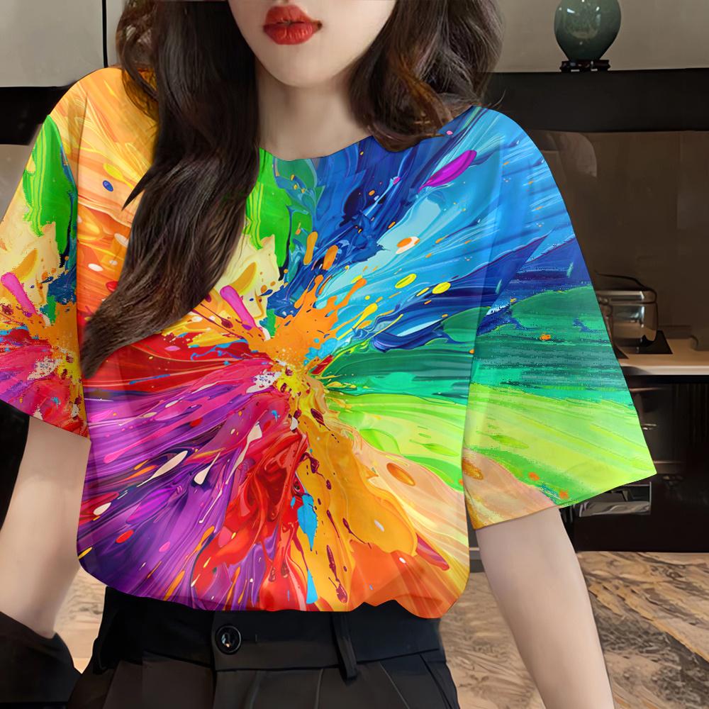 Women Tie Dye graffiti tshirt vintage Hawaii Songkran 2568 round neck short sleeve casual women fashion streetwear ราคา 109 บาท*ส่งฟรี