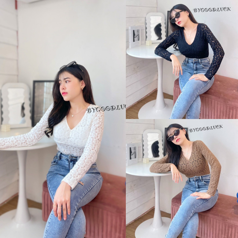 🌈SpinnyHouse🌈 เสื้อลูกไม้แขนยาว✨ เสื้อใส่ไปวัด ผ้าลูกไม้ รุ่น ดาวหมุน B-033-4-B ราคา 198 บาท*ส่งฟรี