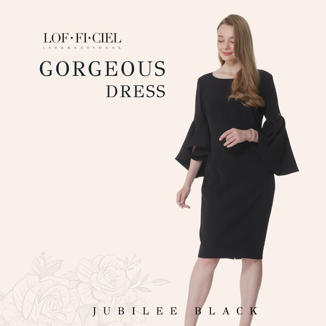 LOF-FI-CIEL Woman's Dress Jubilee Black Gorgeous เดรส เข้ารูป แขนระบาย สีดำ FZ27BL ราคา 3,500 บาท*ส่งฟรี