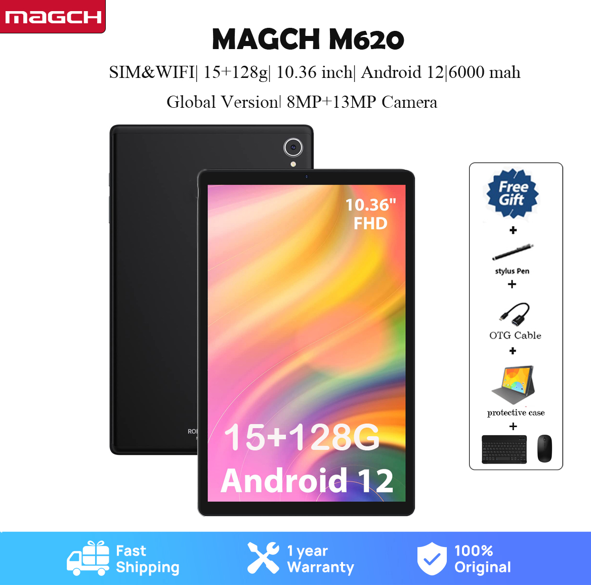 MAGCH M620 Tablet Android 12.0 8GB RAM 128GB ROM 10.36 Inch 6000mAh Dual 4G LTE WIFI Table PC With Netflix Goo gle Play ZOOM Online Class Student Netflix Youtube ราคา 5,910 บาท*ส่งฟรี