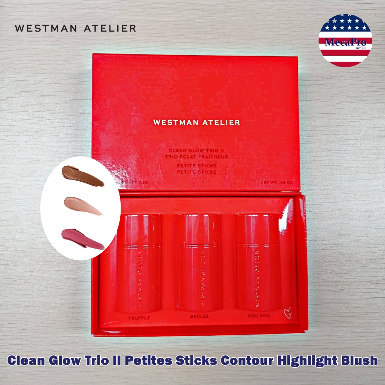 Westman Atelier® Clean Glow Trio ll Petites Sticks Contour Highlight Blush คอนทัวร์ ไฮไลท์ บลัชออน แบบแท่ง ราคา 4,955 บาท*ส่งฟรี