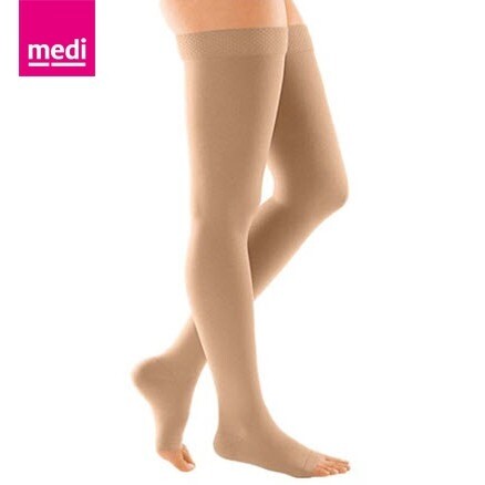 Medi ถุงน่อง ป้องกัน เส้นเลือดขอด Duomed ของแท้ 100% โคนขา (Silicone) เปิด/ปิด ปลายเท้า-สีเนื้อ ถุงน่อง ป้องกัน เส้นเลือดขอด Class2 23-32 mmHg