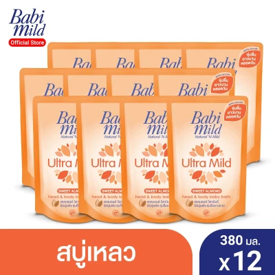 Babi Mild Bath Gel Ultra Mild Sweet Almond Head and body bath refill 380 ml X12