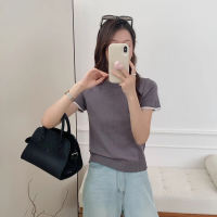 ✨✨✨ ผู้หญิงถักแขนสั้น2025ฤดูร้อนใหม่สลิมฝรั่งเศสแขนสั้นเสื้อสเวตเตอร์ลายทางขนาดเล็ก