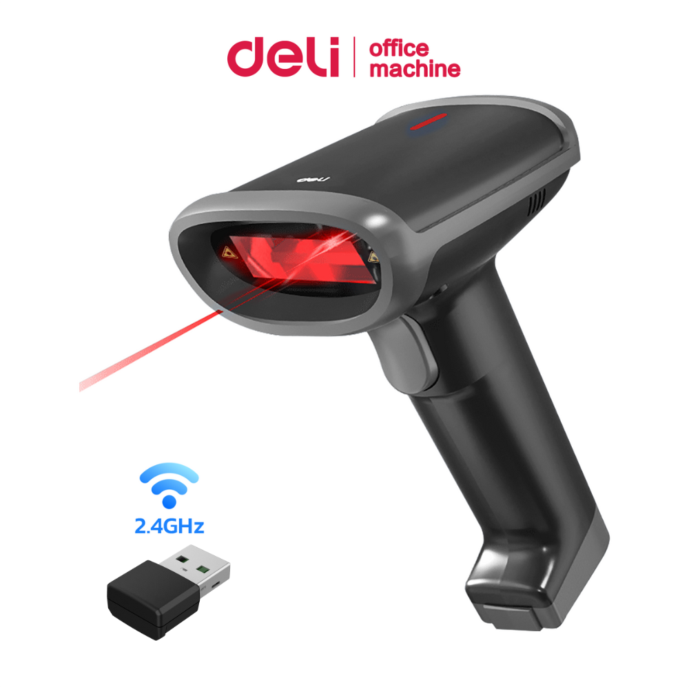 Deli เครื่องสแกนบาร์โค้ด เครื่องยิงบาร์โค้ด เครื่องอ่านบาร์โค้ด สแกนเนอร์ แบบไร้สาย สแกนคิวอาร์โค้ด ใช้งานง่าย Barcode Scanner ราคา 569 บาท*ส่งฟรี