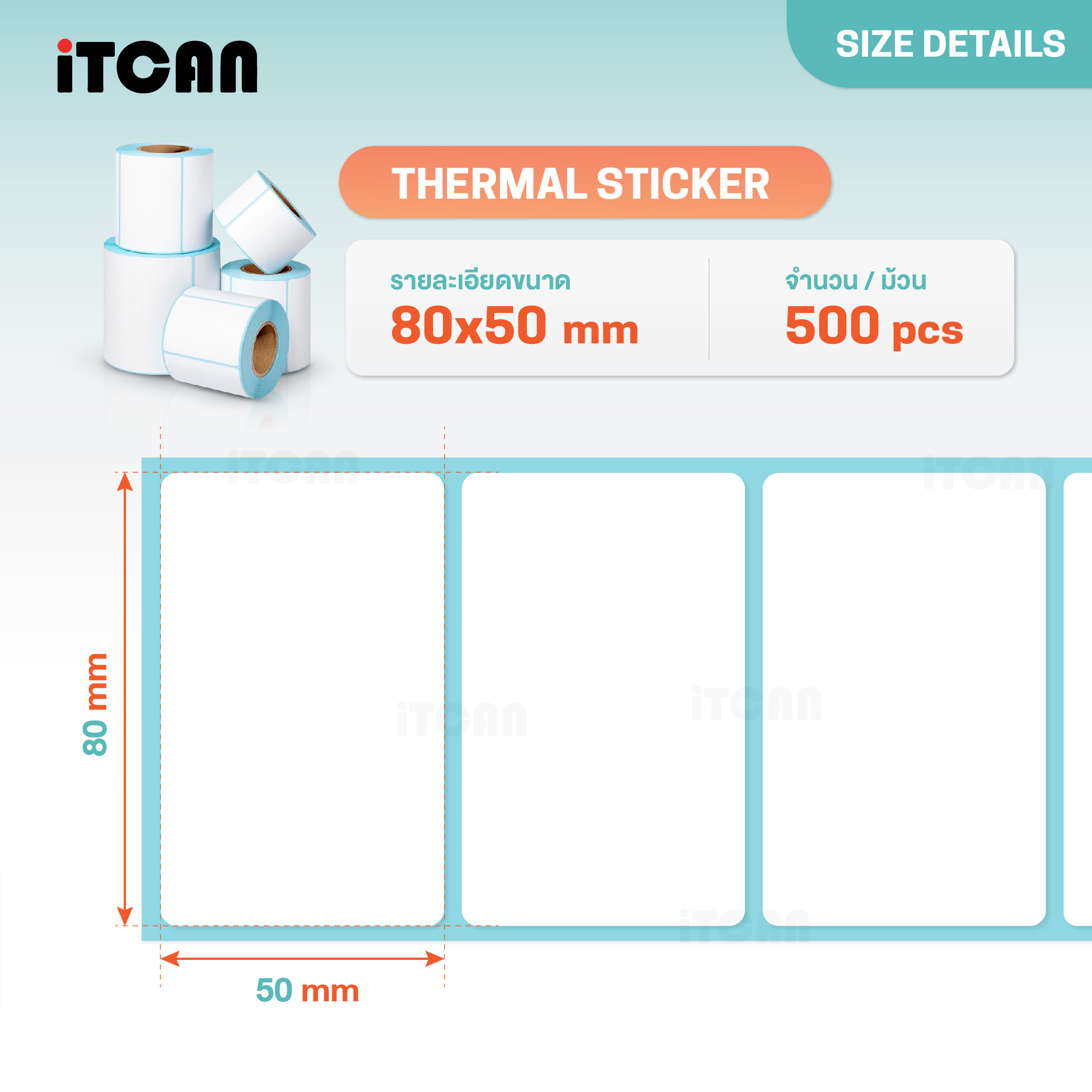 iTCAN กระดาษสติ๊กเกอร์ความร้อน ใบปะหน้า 100x150 100x100 76x130 กระดาษความร้อน Thermal Sticker