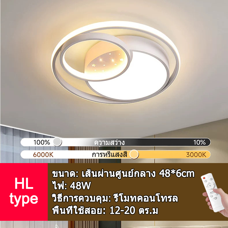 GEJIESE โคมไฟติดเพดาน ไฟเพดานบ้าน led หลอดไฟเพดาน ไฟติดเพดานห้อง โคมไฟติดเพดาน led สีขาว ไฟติดฝ้าเพดาน การหรี่แสง 3 สี ไฟเพดานบ้าน led 220v ceiling lights ไฟห้องนอนเพดาน
