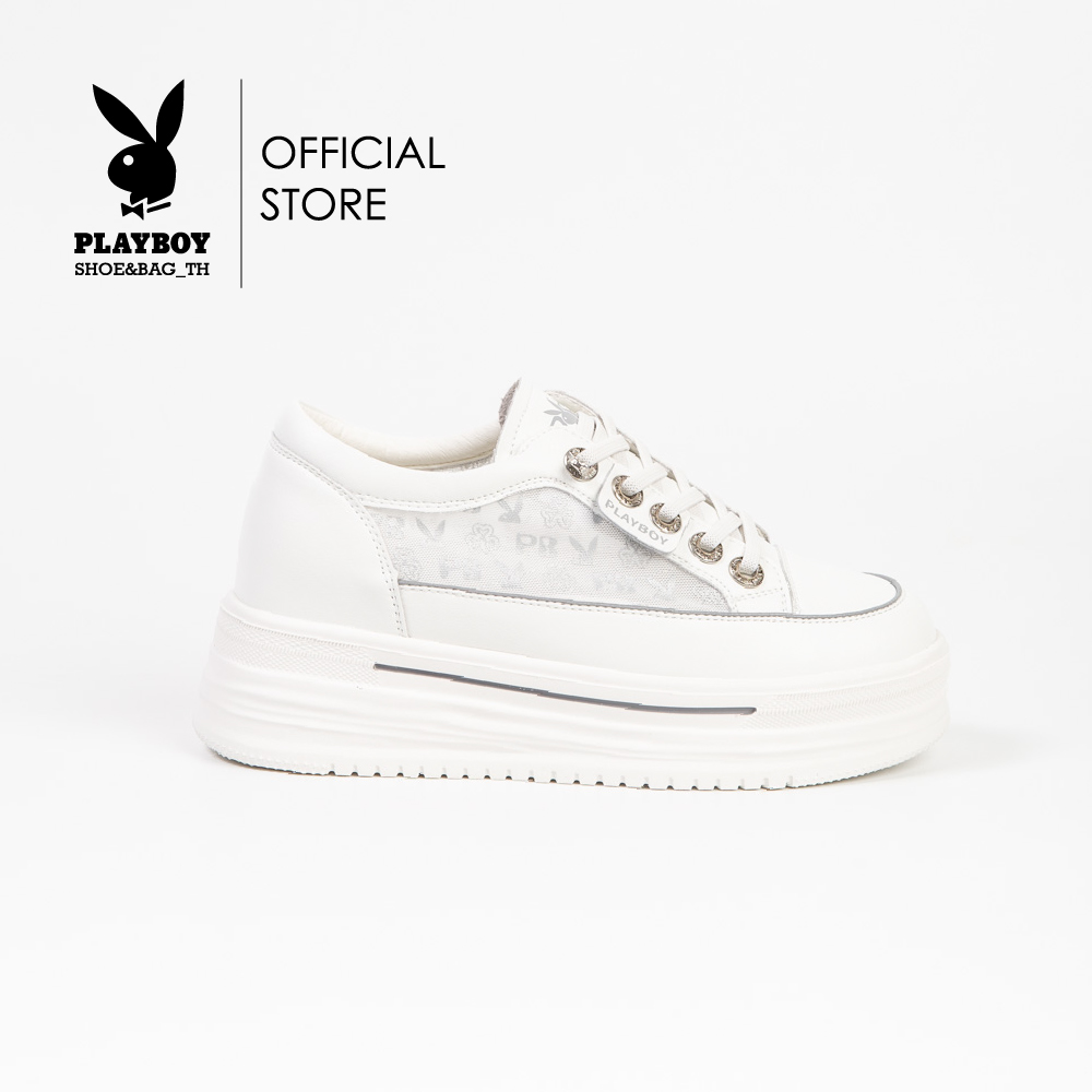 Playboy Women's Sneakers Genuine Licensed Model St-H261C1241R-Wh (Should Be +1 Size) Mesh Screen-Printed Design, White ราคา 2,196 บาท*ส่งฟรี