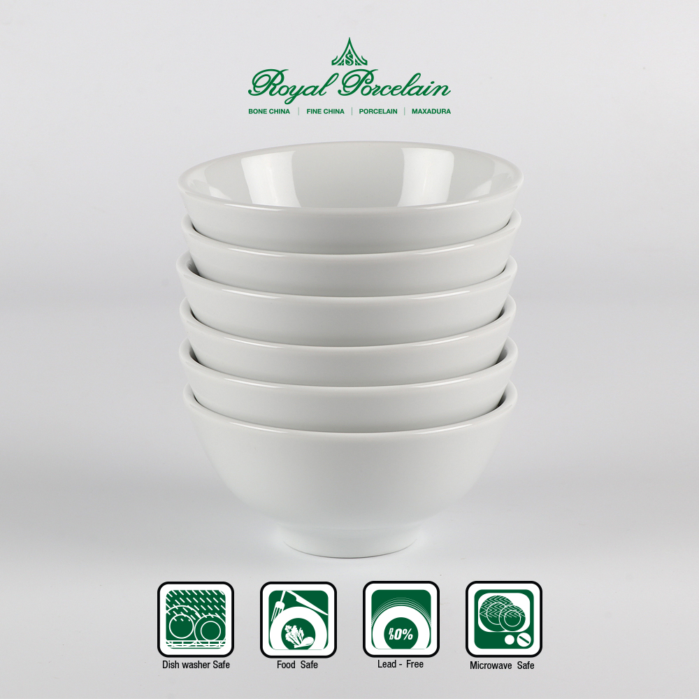 Royal Porcelain ถ้วยข้าว 13.0 ซม. P4019x6 ร้านข้าวต้ม นิยมใช้ เนื้อพอร์ชเลน สีขาว แพค6ชิ้น แบรนด์รอยัล ปอร์ซเลน เซรามิคเกรดพรีเมี่ยม ราคา 450 บาท*ส่งฟรี