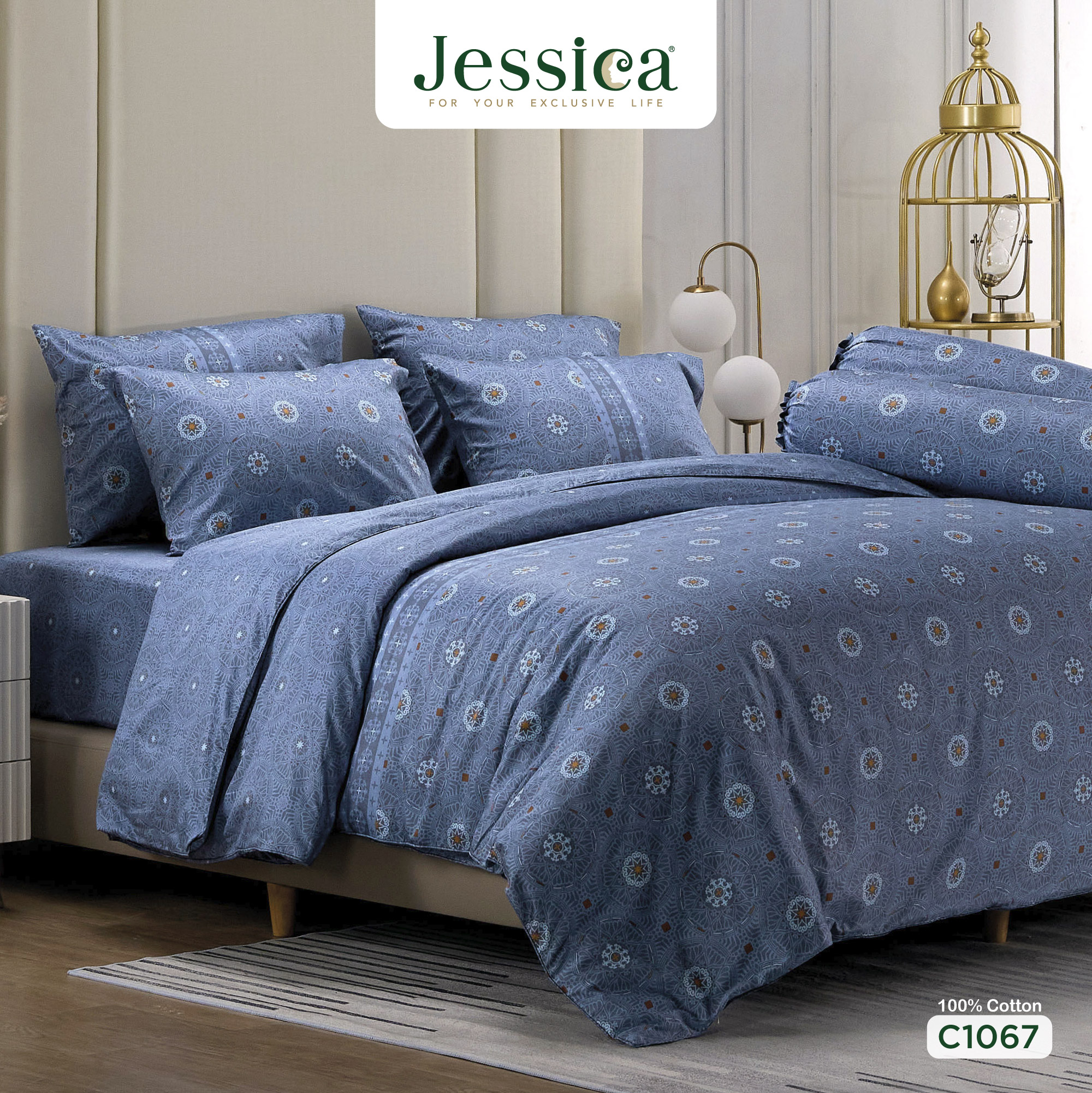 (NEW) Jessica Cotton Silk Shine C1067 เจสสิก้า พิมพ์ลาย ชุดเครื่องนอน ผ้าปูที่นอน ผ้าห่มนวม ลวดลายได้อย่างสวยงาม ราคา 1,341 บาท*ส่งฟรี