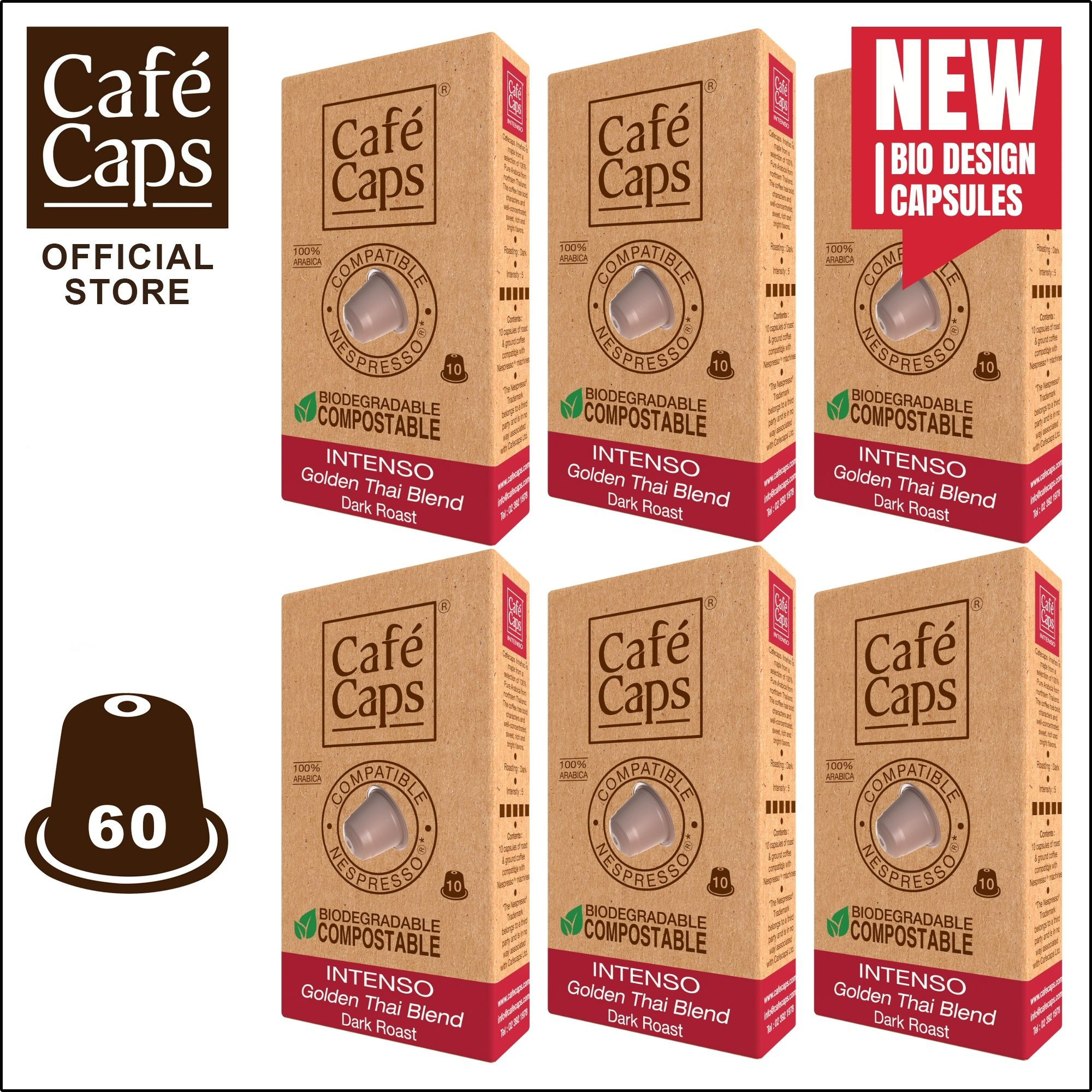 Nespresso Compatible Coffee Capsule Intenso - Cafecaps (6 Boxes X 10 Caps) | กาแฟแคปซูล เบลนด์ คั่วเข้ม ราคา 989 บาท*ส่งฟรี