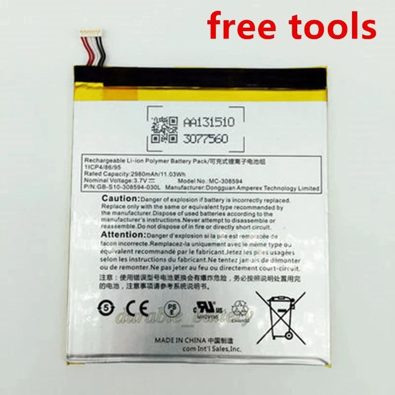 New brand 2980mAh MC-308594 / MC 308594 / MC308594 Replacement Kindle Fire 7 5th Gen SV98LN / Bulk A cell ราคา 497 บาท*ส่งฟรี