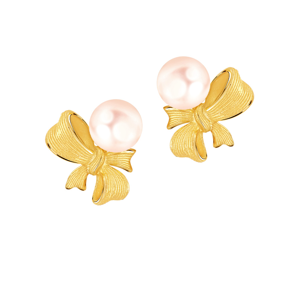 PRIMA ต่างหูทองคำ 99.9% ประดับไข่มุก Royal Ribbon collection 165E0975-18 ราคา 29,500 บาท*ส่งฟรี