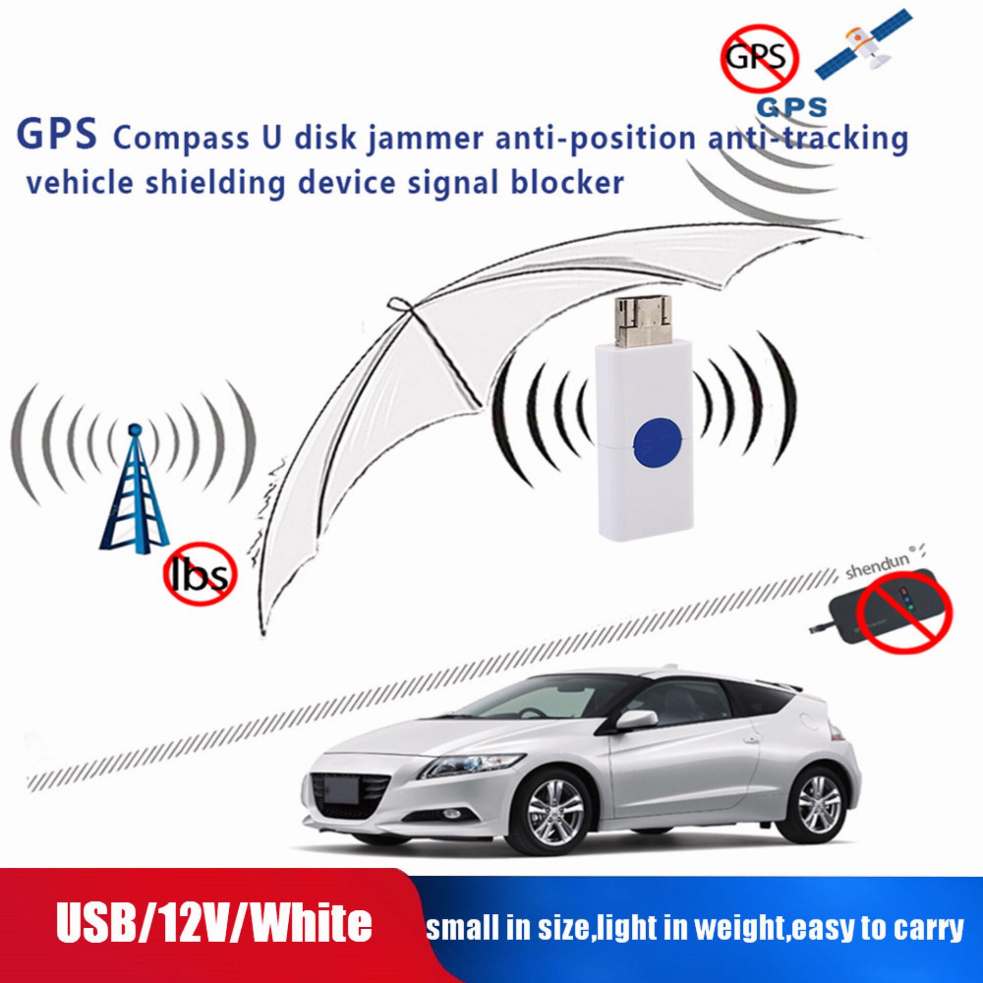 เครื่องตัดสัญญาณ GPS GPS Blocker สัญญาณ  เครื่องตัดสัญญาณ GPS USB พรีเมี่ยมสีขาว Isolator รถ