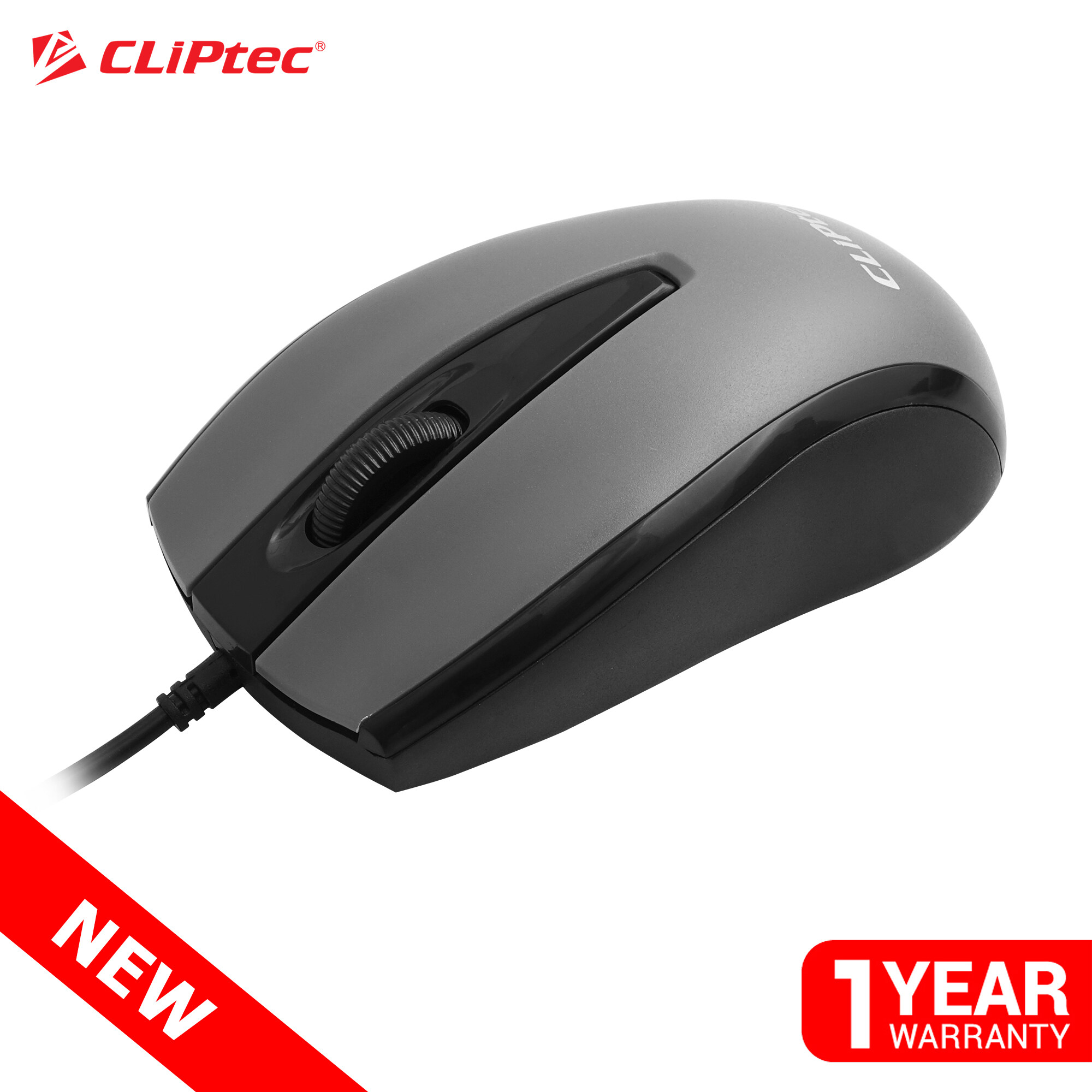 CLiPtec-RZS951-Xilent Scroll Optical Mouse เมาส์สาย ออปติคอล เสียงคลิกเบาเงียบ หัว USB 2.0 ความละเอียด 1200dpi รูปทรงใช้งานได้ทั้งมือซ้ายและมือขวา สายยาว 140 cm