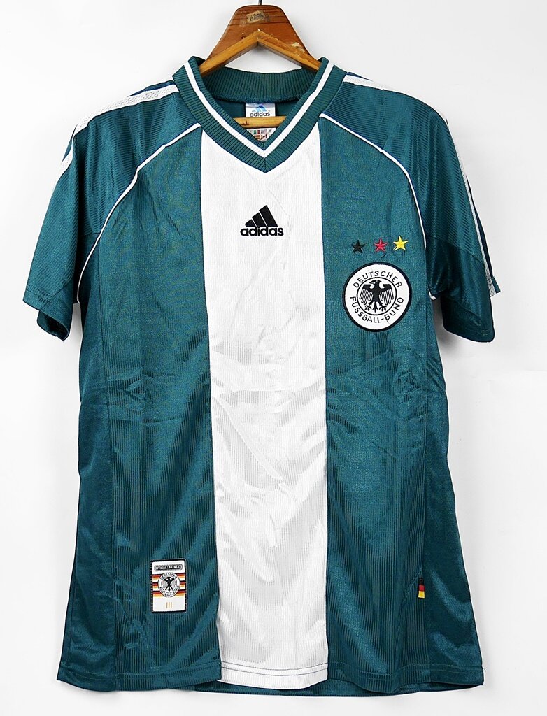 GERMANY AWAY WC 1998 GREEN WHITE RETRO FOOTBALL SHIRT SOCCER JERSEY