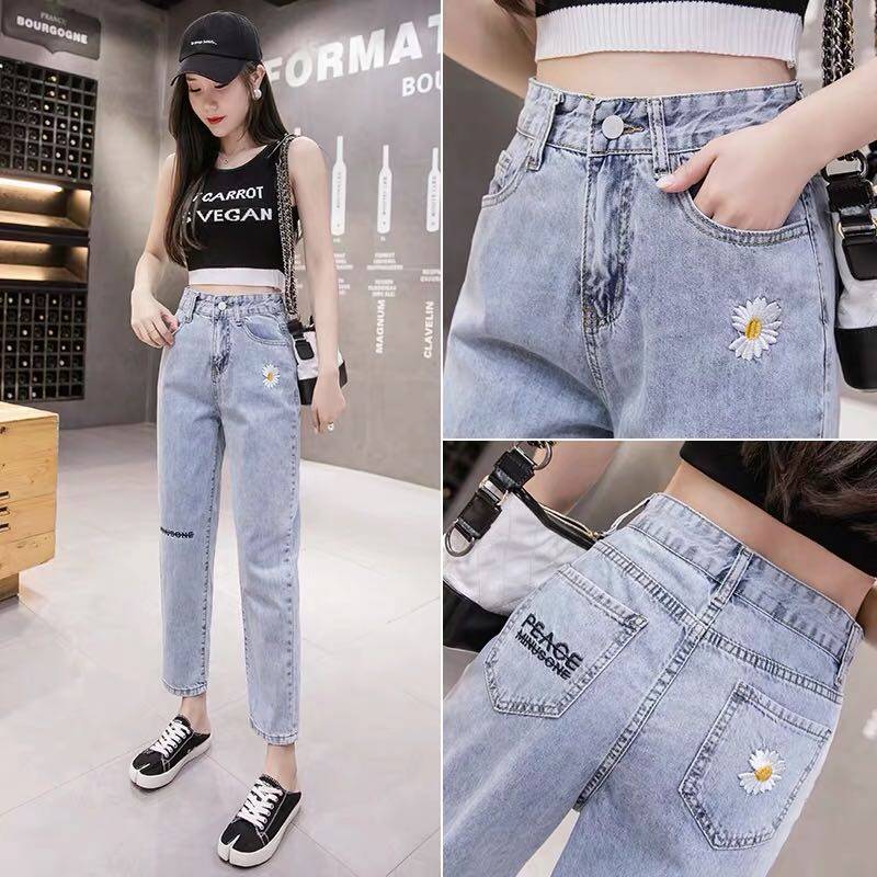 กางเกงยีนส์แฟชั่น สไตล์เกาหลี ดีไซน์เรียบ สวยเก๋ สำหรับผู้หญิง กางเกงยีนส์หลวมกว้างขากางเกงผู้หญิงสูงเอวกางเกง Jeans fashi