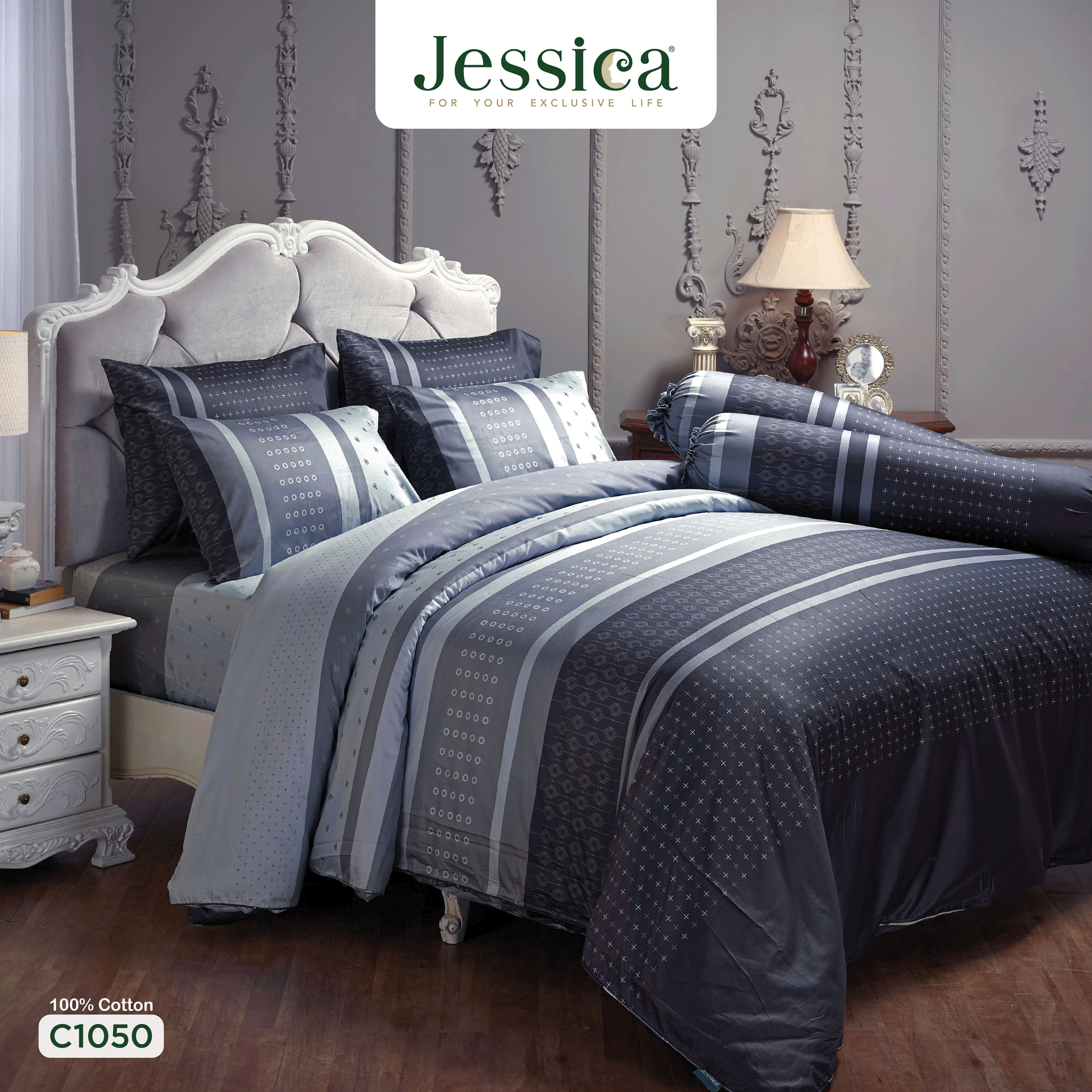 Jessica Cotton Silk Shine C1050 ชุดเครื่องนอน ผ้าปูที่นอน ผ้าห่มนวม เจสสิก้า พิมพ์ลายได้อย่างสวยงาม ราคา 4,900 บาท*ส่งฟรี