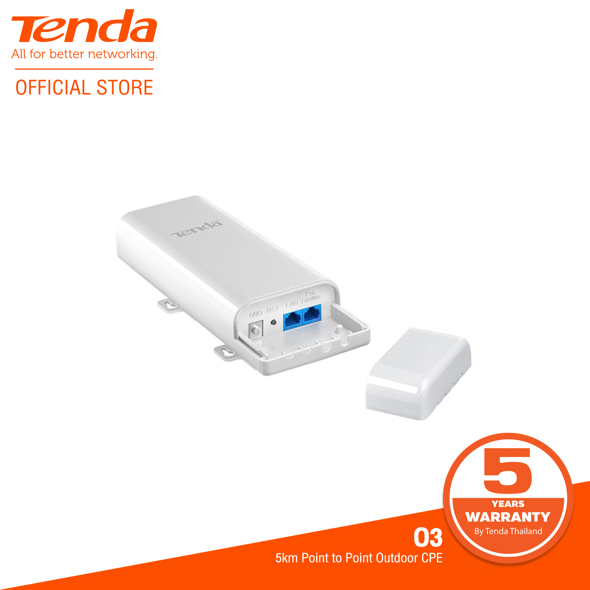 Tenda O3 5KM Outdoor Point to Point CPE อุปกรณ์ขยายสัญญาณ WiFi แถม PoE injector ในกล่อง(ประกันศูนย์ไทย 5 ปี)