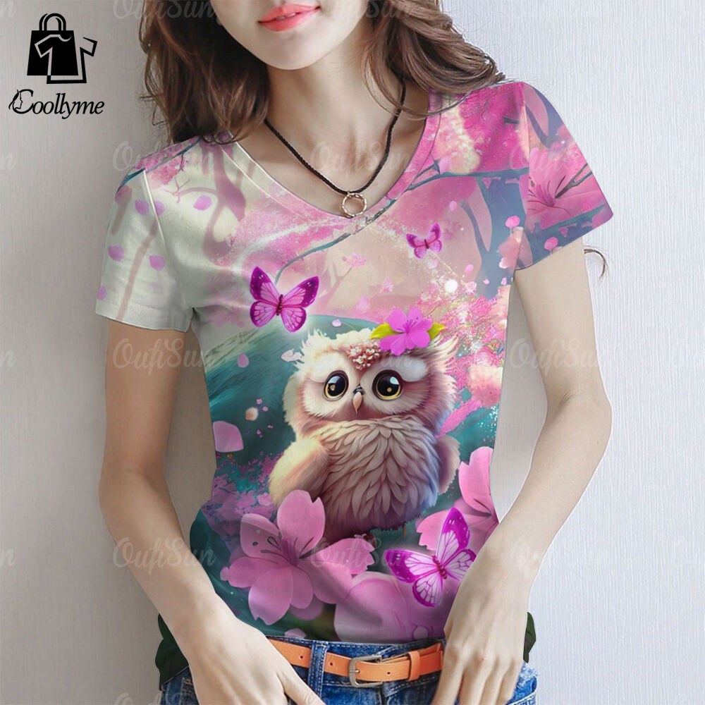 Cartoon owl pattern women T-shirt 2567 fashion street fashion casual short sleeve daily women's clothing plus size loose T shirt ราคา 90 บาท*ส่งฟรี