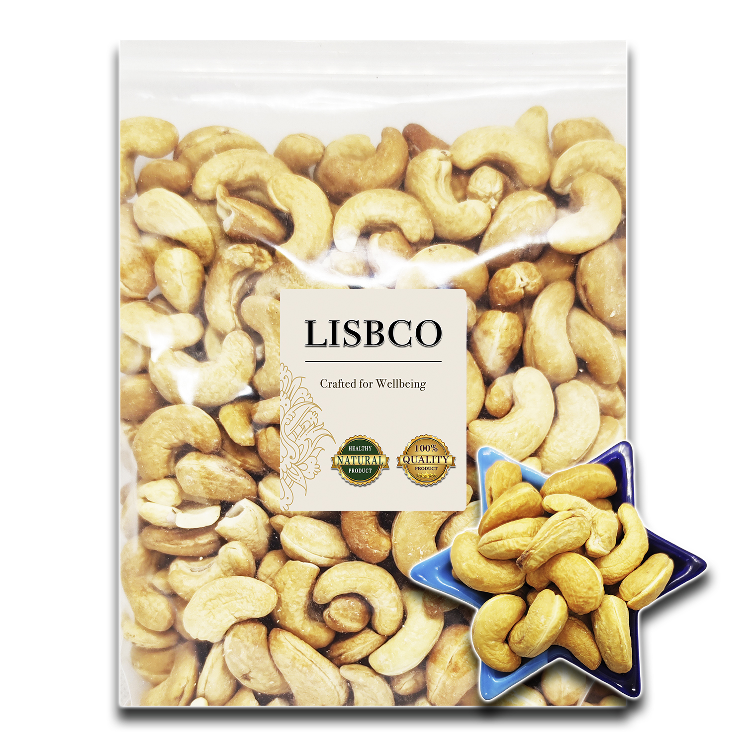 Cashew Nuts 1 kg Raw Whole Size A Cashew Nuts Unflavored Grade AA+ Full Grain Well Grains and freshly delicious not rancid Natural Healthy Products LISBCO Brand ราคา 545 บาท*ส่งฟรี
