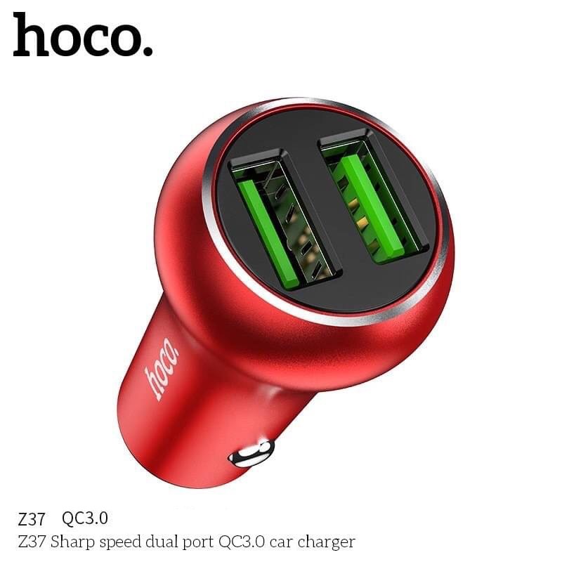 หัวชาร์จในรถยนต์ Hoco Z37 Fast Charge QC3.0 รองรับการ  ชาร์จเร็ว ชาร์จพร้อมกันได้ 2 เครื่อง