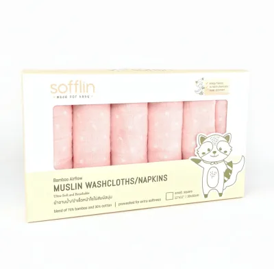 Sofflin ผ้าเช็ดหน้ามัสลินใยไผ่ 12 นิ้ว (แพ็ค 6 ชิ้น) มีหลายลายให้เลือก