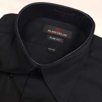 Alain Delon เสื้อเชิ้ตแขนยาวสีดำสุภาพผ้าดี มีกระดุมใต้ปก ทรงเข้ารูป Slim Fit ASF039-0
