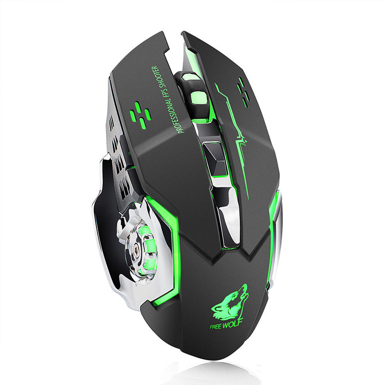 Free Wolf X8 Wireless USB Charging 2.4Ghz Gaming Mouse Silent Luminous Mechanical Mouse verticalDPI800-1600-2400