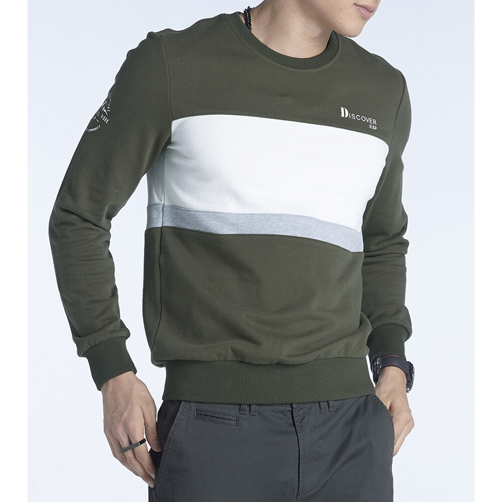 ESP เสื้อนิตแต่งแถบสี ผู้ชาย สีเขียว | Color Block Knit Top