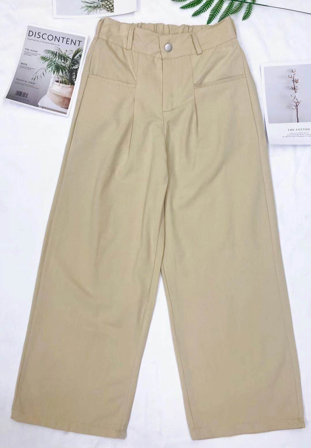 กางเกงขายาว กางเกงแฟชั่นกางเกงผู้หญิงทรงเกาหลีขากว้าง ฟรีไซด์เอวยืดไซด์ใหญ่ ทรงวัยรุ่น ผ้าพื้น
