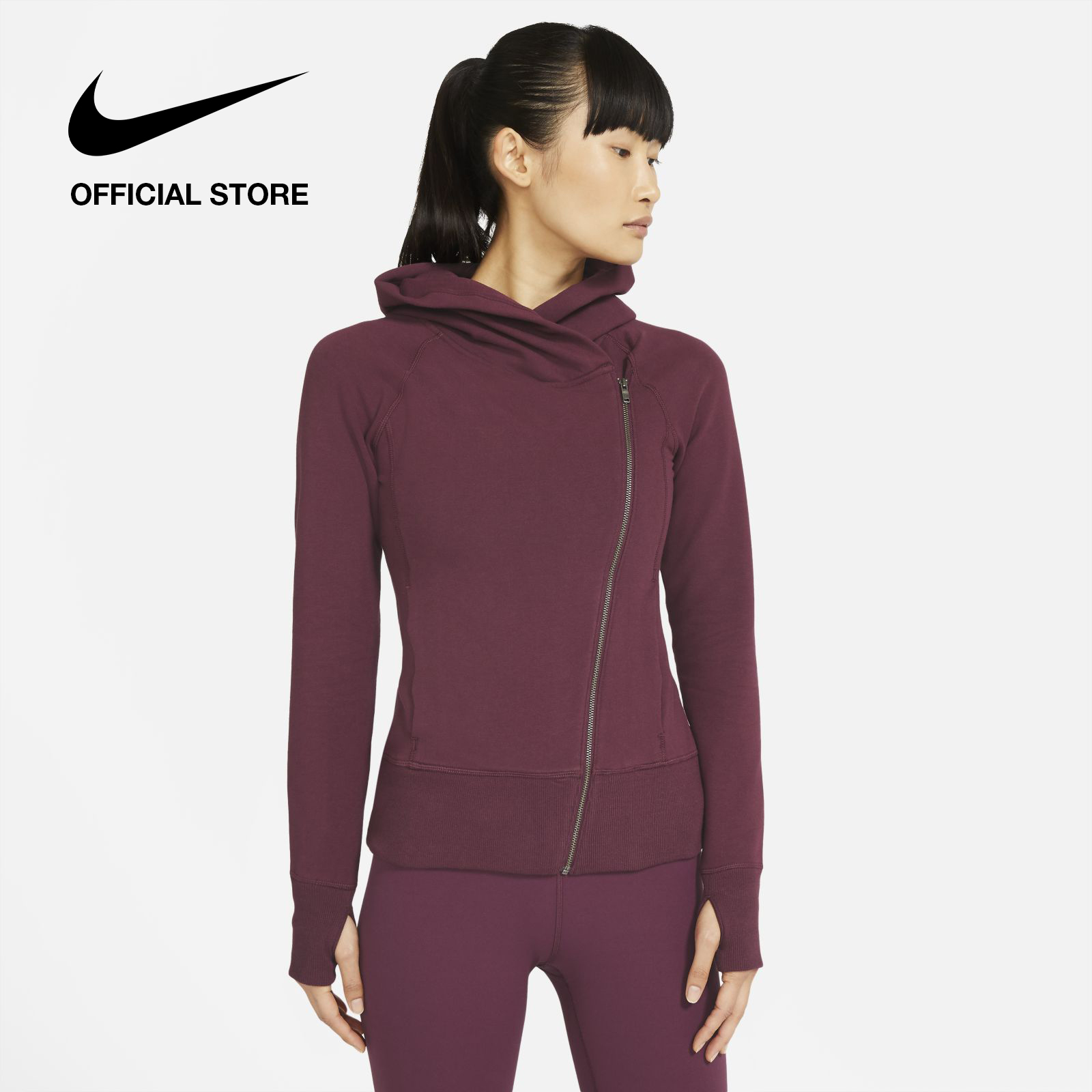 Nike Women's STMT Essential Full-Zip Hoodie - Night Maroon ไนกี้ เสื้อมีฮู้ดซิบยาวผู้หญิง เอสทีเอ็มที เอสเซนเชียล - สีม่วง