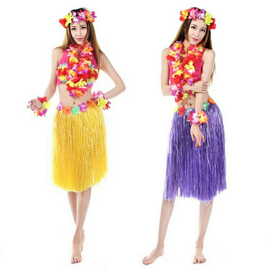 ชุดฮาวาย ชุดระบำฮาวาย กระโปรงฮาวาย กระโปรงฮูลาฮูล่า กระโปรงเชือกฟางฮาวาย กระโปรงเชือกฟาง ฮาวาย สร้อยดอกไม้ Hawaii Dancer Fancy Party Prop Costume Flower Mal