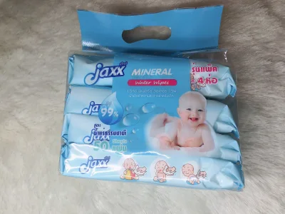 พร้อมส่ง ทิชชู่เปียกJaxx Lavender หรือ Jaxx Mineral (แจ๊กซ์)แบบฝาปิดผ้าเช็ดทำความสะอาดสำหรับเด็ก(รุ่นแพ็ค4ห่อ/แพ็คละ50แผ่น)หมดอายุ4/6/2022