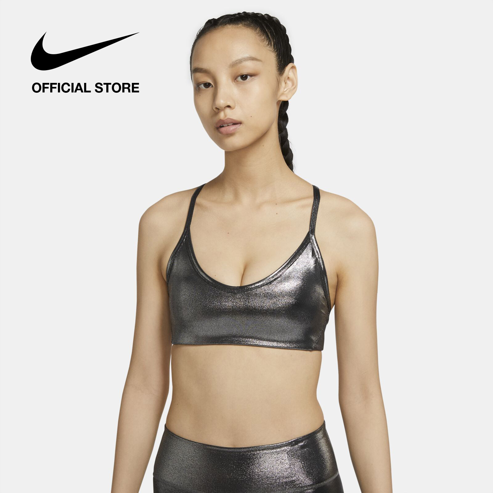 Nike Women's Indy Icon Clash Light-Support Shimmer Sports Bra - Black ไนกี้ สปอร์ตบราผู้หญิงซัพพอร์ตระดับต่ำ อินดี้ ไอค่อน แคลช ชิมเมอร์- สีดำ