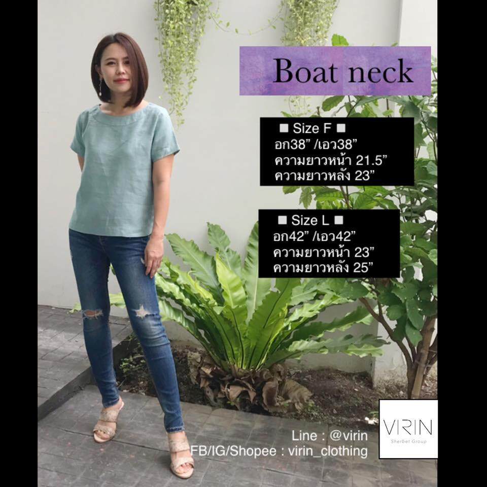 VIRIN clothing เสื้อผ้าแฟชั่น เสื้อลินิน รุ่น Boat Neck Linen อก 38-42 คอกลมปาด แขนสั้น สีพื้น+ผ้าลาย ผ้าลินิน แท้ 100% งานไทย Made in Thailand เก็บเงินปลายทาง