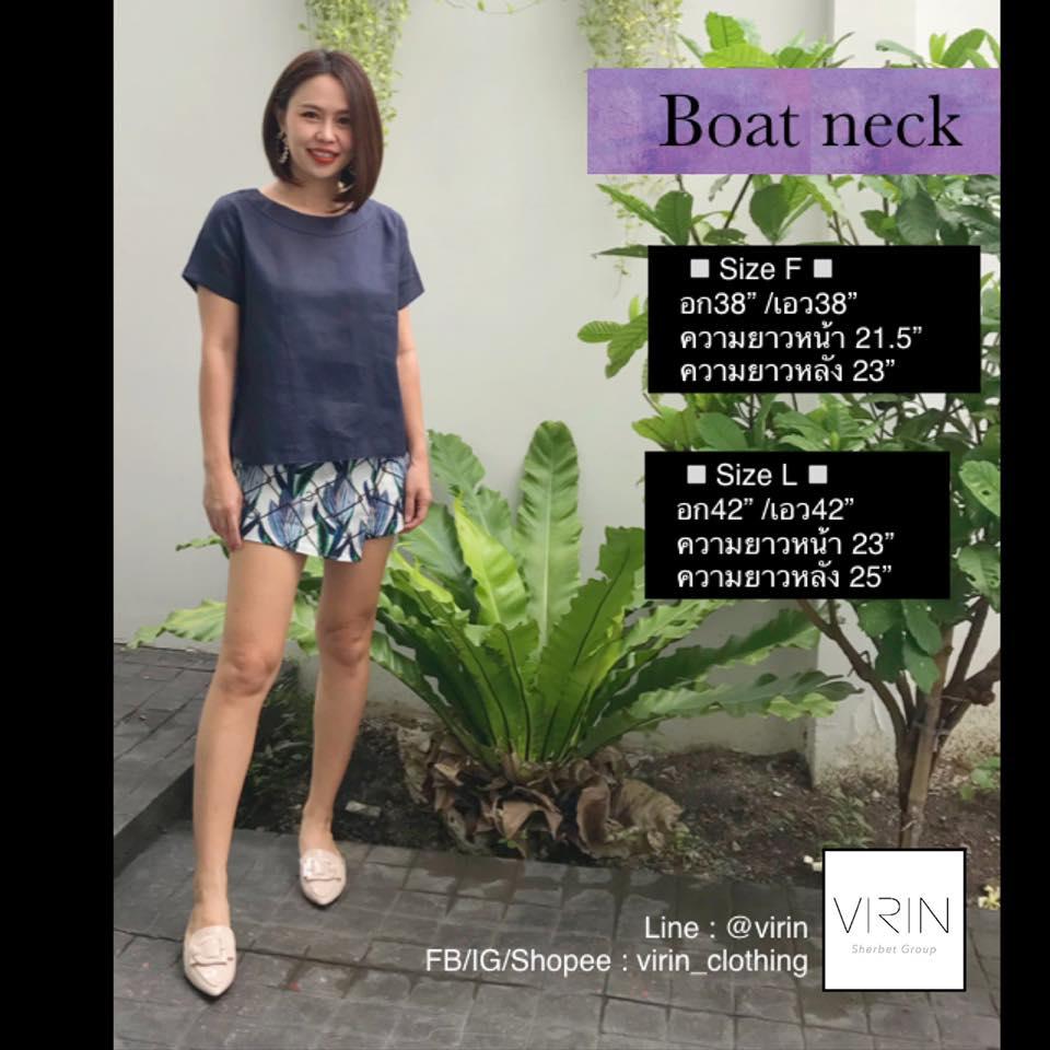 VIRIN clothing เสื้อผ้าแฟชั่น เสื้อลินิน รุ่น Boat Neck Linen อก 38-42 คอกลมปาด แขนสั้น สีพื้น+ผ้าลาย ผ้าลินิน แท้ 100% งานไทย Made in Thailand เก็บเงินปลายทาง