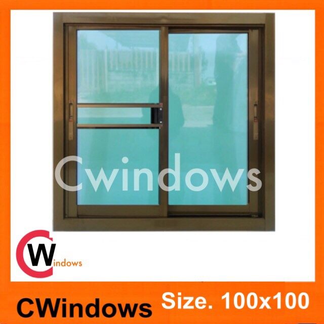 100x100 สีชากระจกใสเขียว พร้อมส่ง หน้าต่าง บานเลื่อน อลูมิเนียม  มีตัวล็อคแน่นหนา