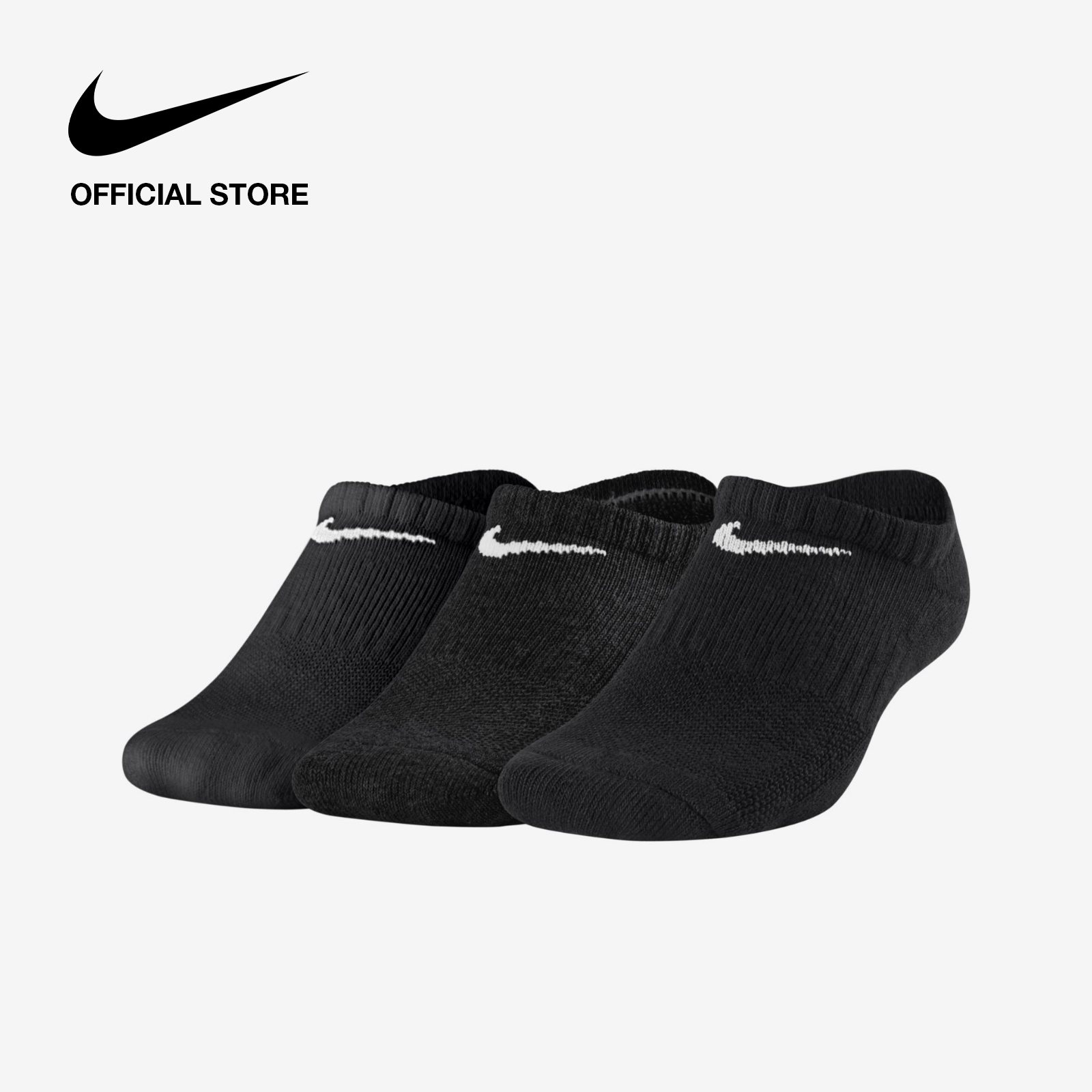 Nike Kids' Everyday Cushioned No-Show Socks (3 Pairs) - Black ไนกี้ ถุงเท้าเด็กแบบซ่อน (3 คู่) - สีดำ